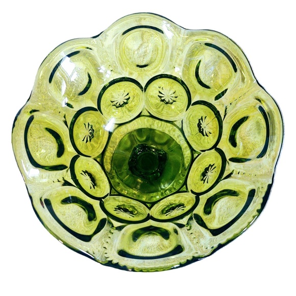 Vintage L. E. Smith Green Glass Footed Compote/Candy/Nut Dish Moon & Stars/MCM - Picture 2 of 16
